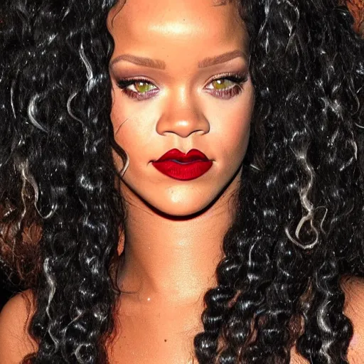 Prompt: Rihanna as Medusa, a winged human female with living venomous snakes in place of hair