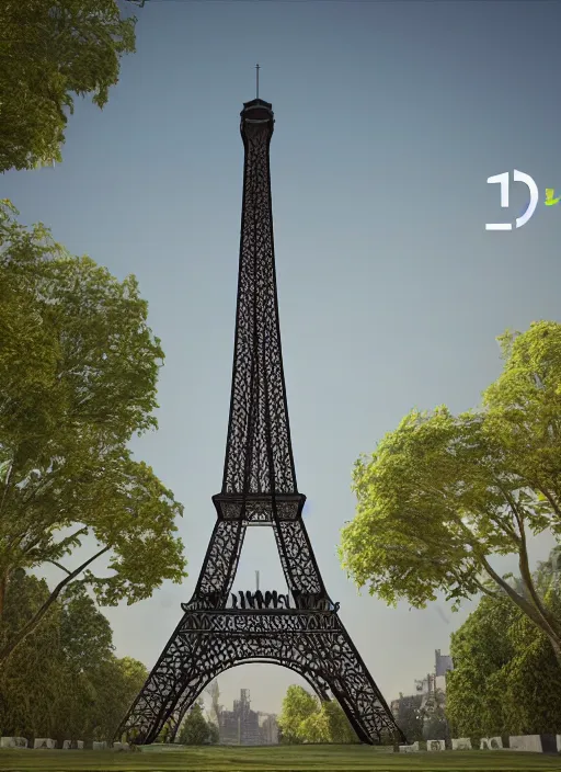 Image similar to highly detailed realistic architecture 3 d render of a stele in the style of eiffel tower standing in a city park, archdaily, made in unreal engine 4 octane render