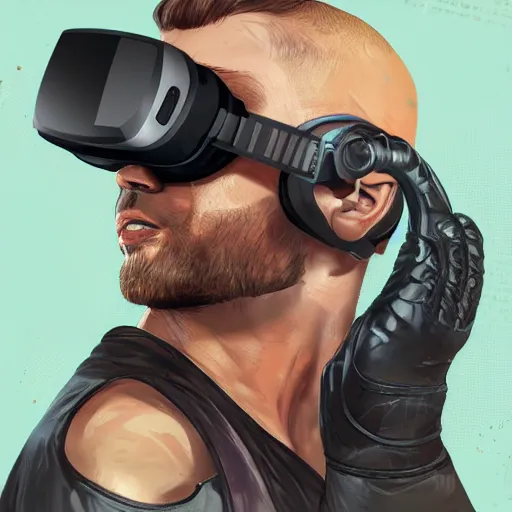 Image similar to wrestler characters wearing vr goggles, gta cover, apex legends trending on artstation, digital illustration