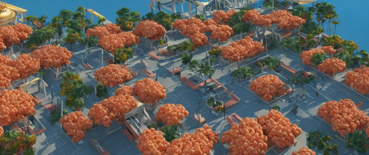 Prompt: a beautiful view of a Golden Corral made of coral | graphic novel:.1 | unreal engine:.5