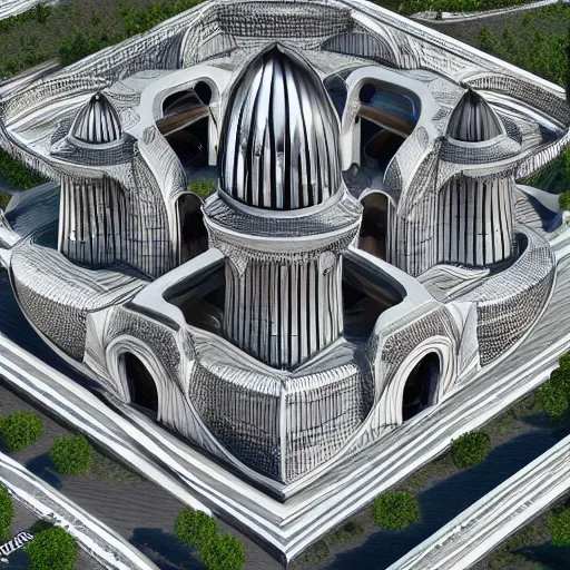 Image similar to epic modern building in style of persian monuments, 4k, hyperdetailed, trending on artstation, beautiful