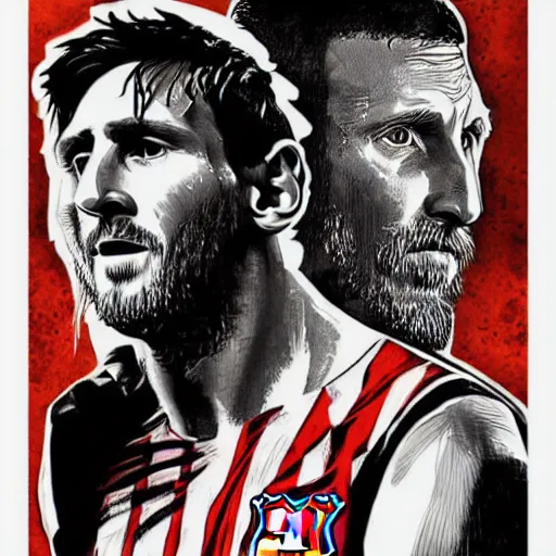 Prompt: messi, walking dead cover art, art by stephen bliss