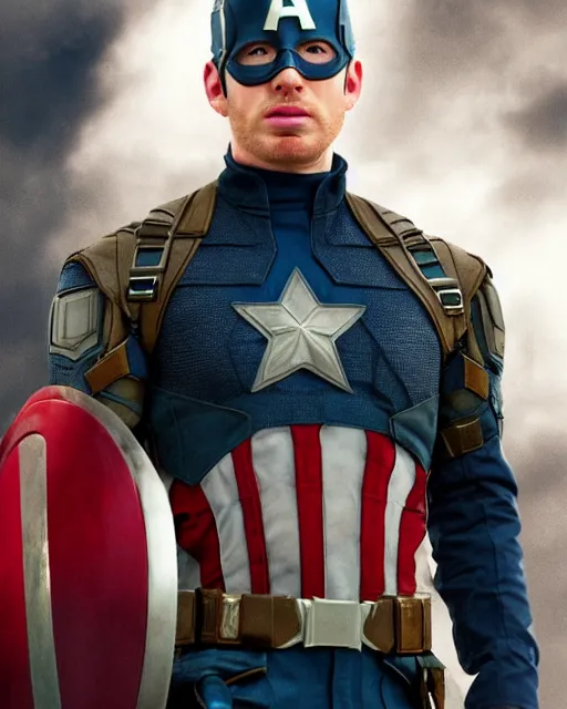 Image similar to film still close - up shot of ginger chris evans as captain america from the movie captain america : the first avenger. photographic, photography