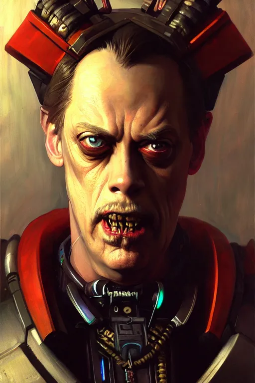 Image similar to character portrait cyberpunk warhammer 4 0 k steve buscemi, character design, painting by gaston bussiere, katsuya terada, frank frazetta, tom of finland, trending on artstation