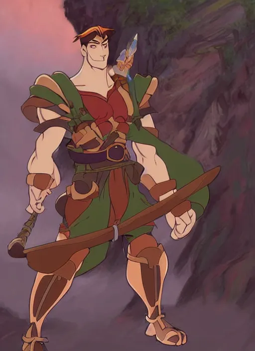 Image similar to official digital painting artwork of a male warrior character by don bluth, ross tran and studio ghibli.