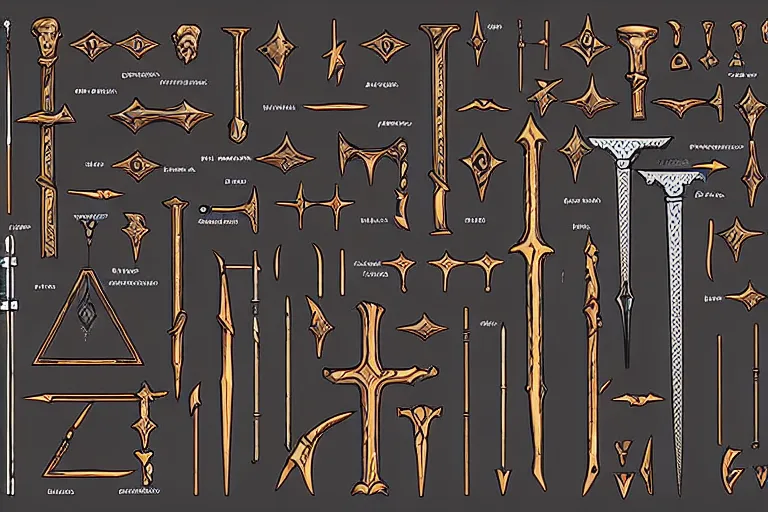 Image similar to illustration of design sheet of various necromancy tools, occult