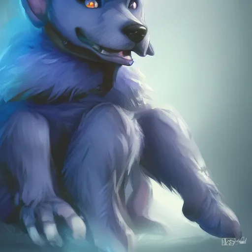 Image similar to portrait of an anthropomorphic puppy knight, puppy face, dark blue fur, angry look, ready for battle, mattepainting concept blizzard pixar maya engine on cold night stylized background splash comics global illumination lighting artstation lois van baarle, ilya kuvshinov, rossdraws