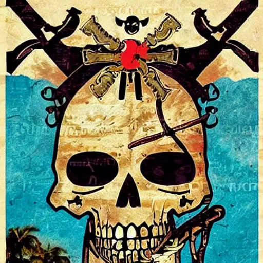 Prompt: a movie poster for the pirates of the caribbean in the style of mexico folk art