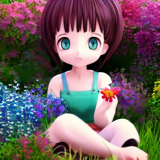 Prompt: Manga cover portrait of an extremely cute and adorable beautiful curious happy cat smelling a flower, summer vibrance, 3d render diorama by Hayao Miyazaki, official Studio Ghibli still, color graflex macro photograph, Pixiv, DAZ Studio 3D