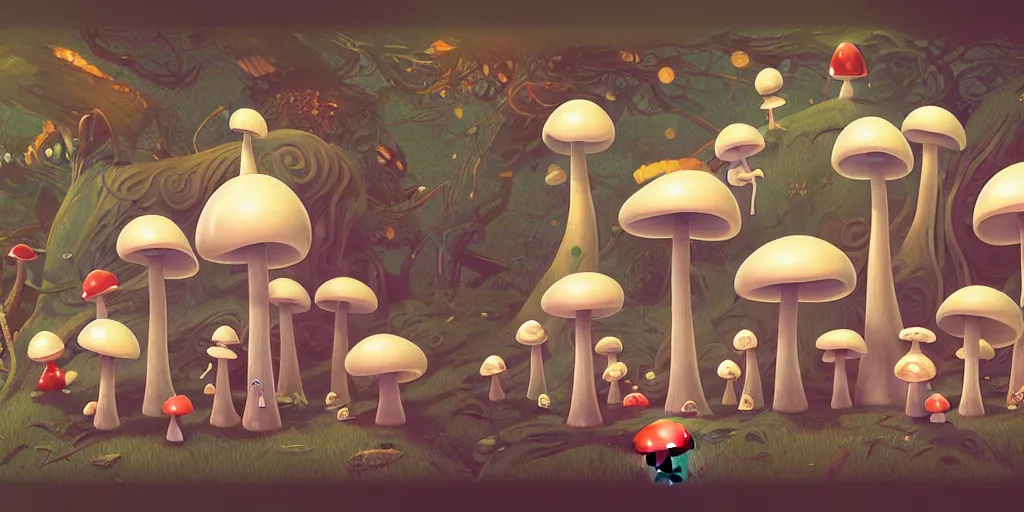 Prompt: 360 degree equirectangular, anthropomorphic mushroom family portrait, Art Deco nature, fantasy, Pixar cute character design, intricate art deco mushroom patterns, elegant, sharp focus, art by Artgerm and beeple and Greg Rutkowski and WLOP, 360 degree equirectangular, 360 monoscopic equirectangular