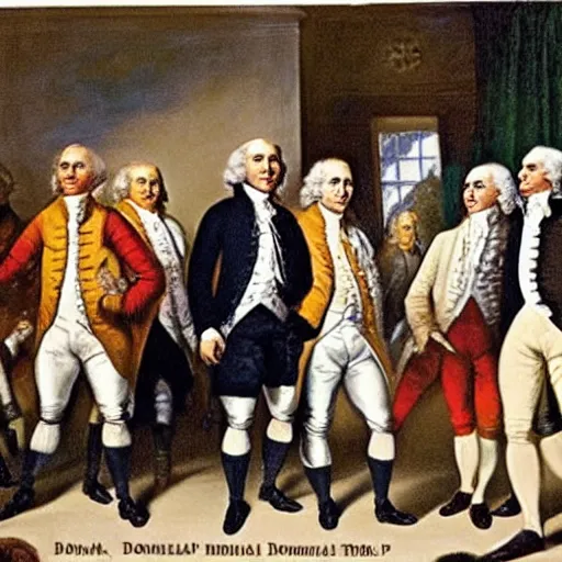 Image similar to The founding fathers of America arresting Donald Trump for treason