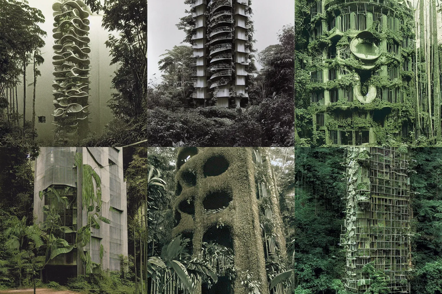 Prompt: a building in a rainforest by hans bellmer