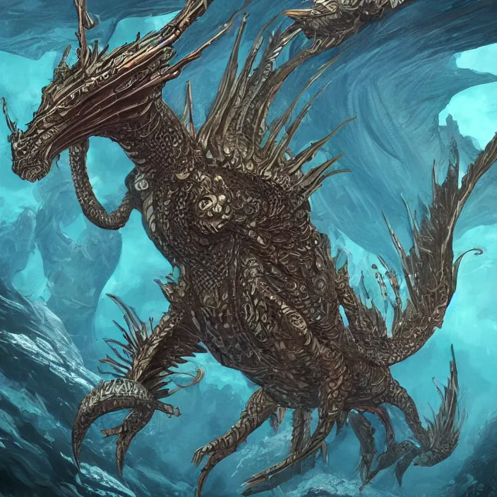 Image similar to underwater sea dragon full body, d & d style, trending on artstation, intricate, highly detailed