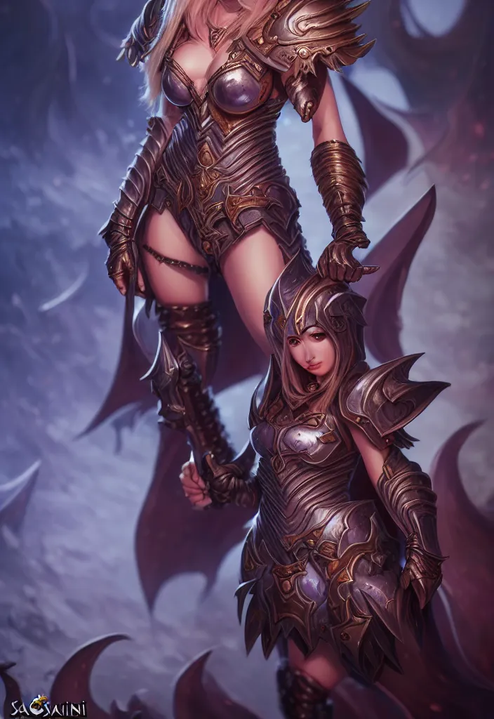 Image similar to sakimi chan, detailed face, standing, fantasy armor, tony sart, 8 k
