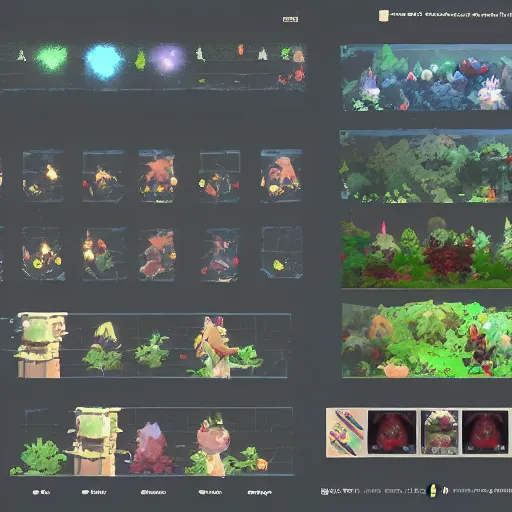 Prompt: a game asset pack to kitbash. 4k, spritesheet Ori and the blind forest. Ghibli studio