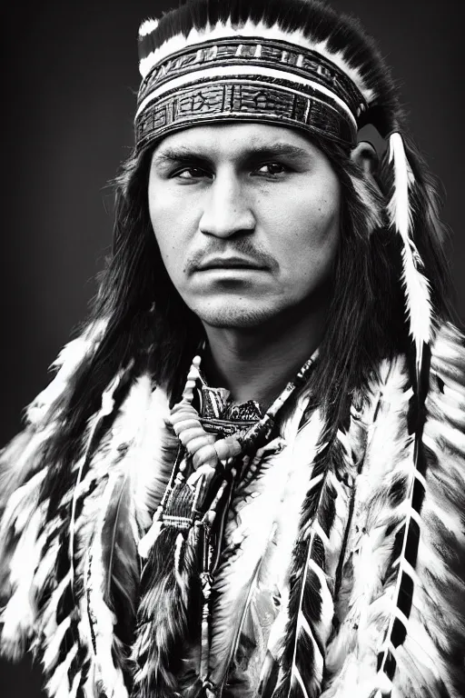 Image similar to Photo of Native American indian man Alexander Lukashenko, portrait, skilled warrior of the Apache, ancient, realistic, detailed, Emma Watson