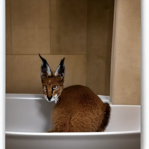 Image similar to cute caracal in bathtub, by Tristram James Ellis, Michelangelo