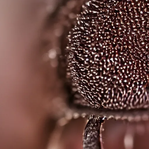Image similar to a macro photograph of a fly sticking it's tongue out