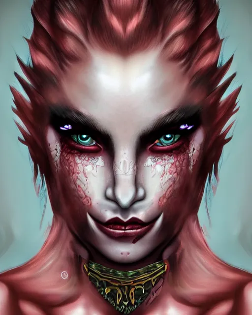 Image similar to face of a beautiful demon girl, realistic detailed digital art