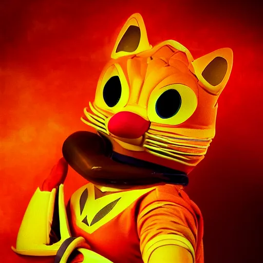 Image similar to garfield as the orange power ranger, digital photography, high detail