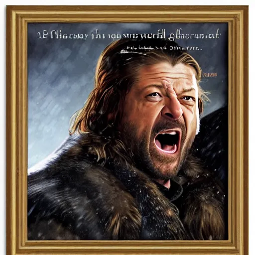 Prompt: ned stark screaming in winterfell by norman rockwell