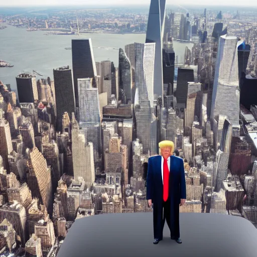Image similar to trump in the top of world trade center ready to give a speech, ny, cinematic, photography