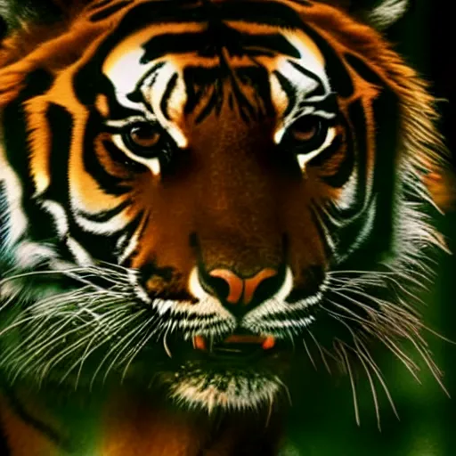 Image similar to a tiger is trapped in the backrooms, found footage, vhs, chromatic aberration, teaser trailer