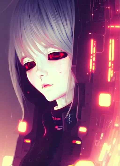 Image similar to portrait Anime girl cyberpunk, cute-fine-face, white-hair pretty face, realistic shaded Perfect face, fine details. Anime, cyberpunk. realistic shaded lighting by Ilya Kuvshinov and Gustav Klimt