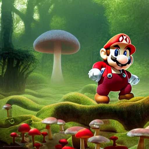 Image similar to Toad from Mario brothers running through a mushroom forest drawn by frank frazetta, background by Norman Rockwell 4k, volumetric lighting, trending on artstation, octane render, hyperrealistic