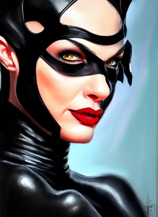 Image similar to a _ fantasy _ style _ portrait _ painting _ catwoman, oil _ painting _ unreal _ 5 _ daz. _ rpg _ portrait _ extremely _ detailed _ paolo eleuteri serpieri