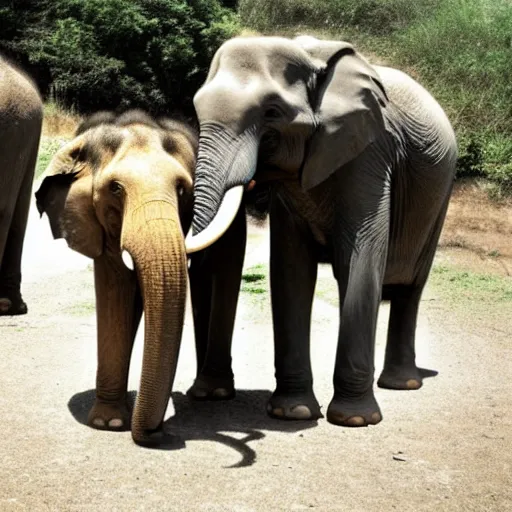 Image similar to a couple of people standing next to an elephant