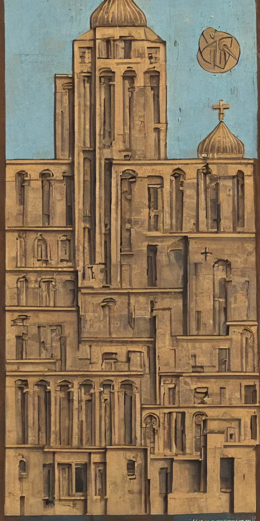 Image similar to orthodox icon about city in gdr brutalism architecture buildings