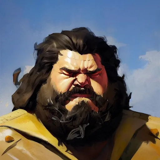 Image similar to greg manchess portrait painting of armored rubeus hagrid as overwatch character, medium shot, asymmetrical, profile picture, organic painting, sunny day, matte painting, bold shapes, hard edges, street art, trending on artstation, by huang guangjian and gil elvgren and sachin teng