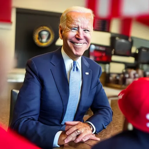 Prompt: joe biden at chic - fil - a