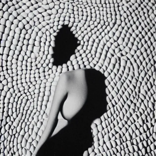 Prompt: “Portrait of a femme fatale surrounded of sea shells. Shadow and light. Abstract. Surrealist. Geometry. Black and white. Side lighting. Photography by Dora Maar. 1934”