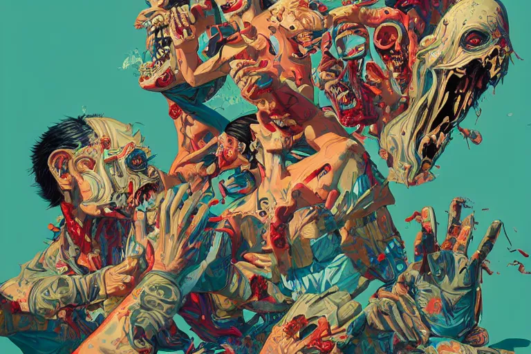 Image similar to zombies having a fight, tristan eaton, victo ngai, artgerm, rhads, ross draws