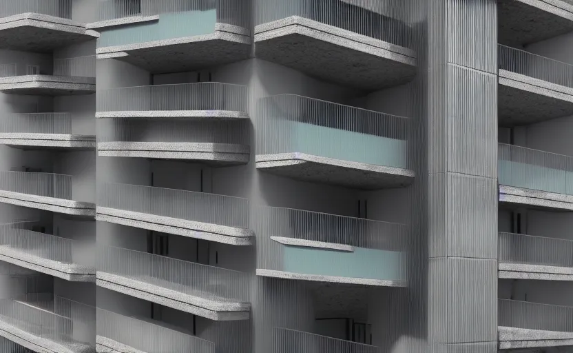 Image similar to brutalist architecture building, apartment complex, octane render, artstation trending, highly detailded