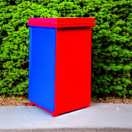 Prompt: a red box on the top of a blue box