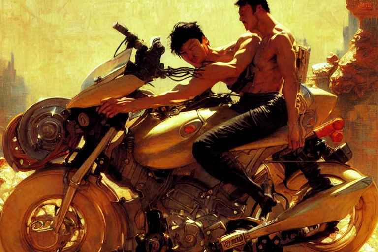 Prompt: akira, painting by gaston bussiere, craig mullins, j. c. leyendecker, tom of finland