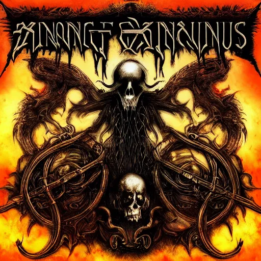 Prompt: among us video game among us death metal album cover in the style of death metal record cover