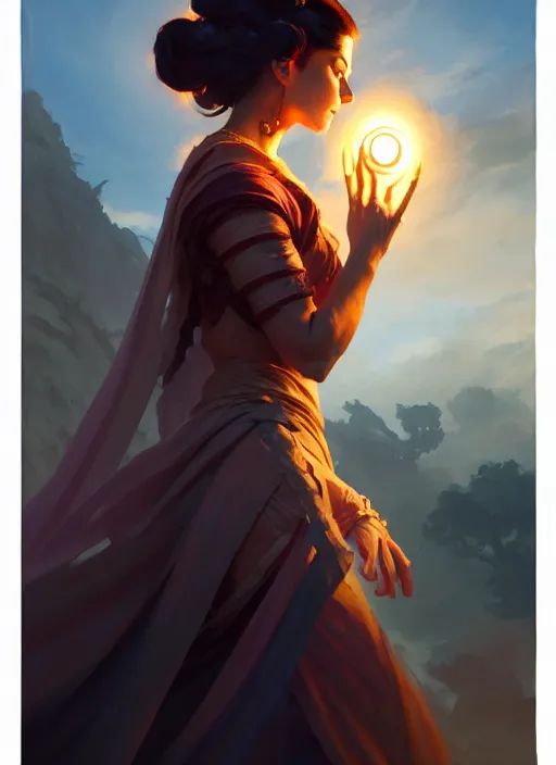 Image similar to side portrait, maya ali, wind sorcerer, gloomhaven, organic painting, hard edges, luminescent, octane render, by greg manchess, huang guangjian, gil elvgren, sachin teng, greg rutkowski, jesper ejsing, rhads, ilya kuvshinov, cushart krenz