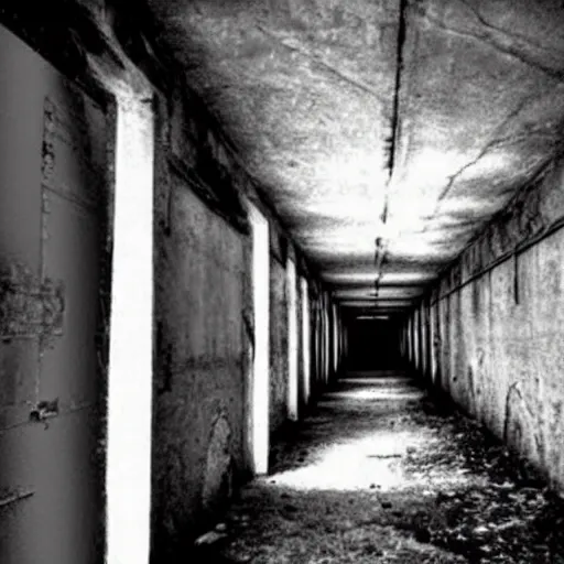 Image similar to terrifying ghosts in abandoned prison, security camera, black and white, real