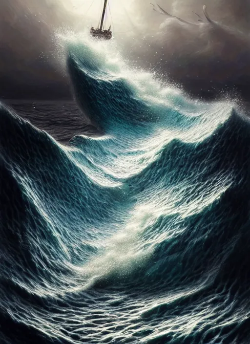 Image similar to a hyper - detailed 3 d render like a oil painting of aquatic animals cresting and crashing tidal waves, surrealism!!!!! surreal concept art, lifelike, photorealistic, digital painting, aesthetic, smooth, sharp focus, artstation hd, by greg rutkowski, bruce pennington, valentina remenar and asher duran,