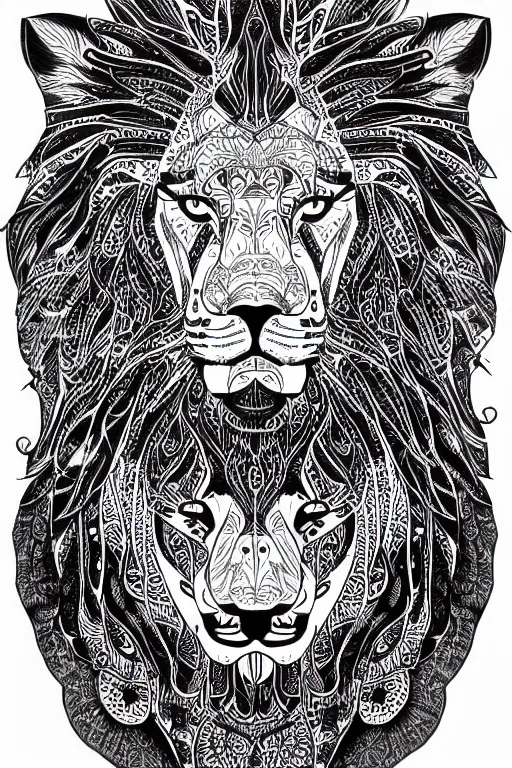 Image similar to symmetric lion mandala ink drawing