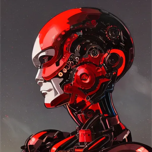 Prompt: potrait of a cyborg with black and red robotic parts, medium shot, asymmetrical, profile picture, organic painting, very anime, during night, matte painting, bold shapes, hard edges, street art, trending on artstation, by huang guangjian and gil elvgren and sachin teng