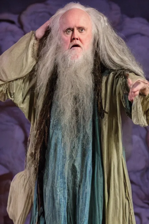 Image similar to a photograph of John Lithgow as Prospero from the stage production of The Tempest taken with Nikon D3500, highly detailed