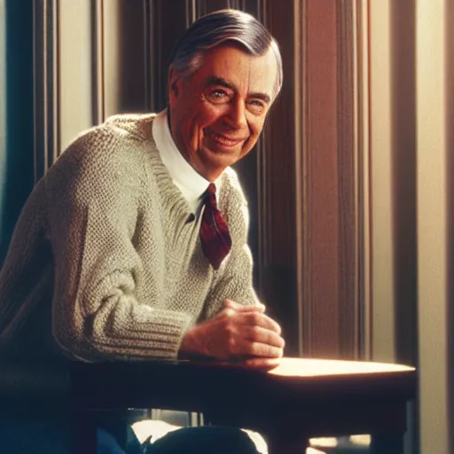 Image similar to mr rogers, wearing a sweater, sensual, romantic, dreamy, intricate, hyper detailed, accent lighting, dramatic light, 4 k octane render