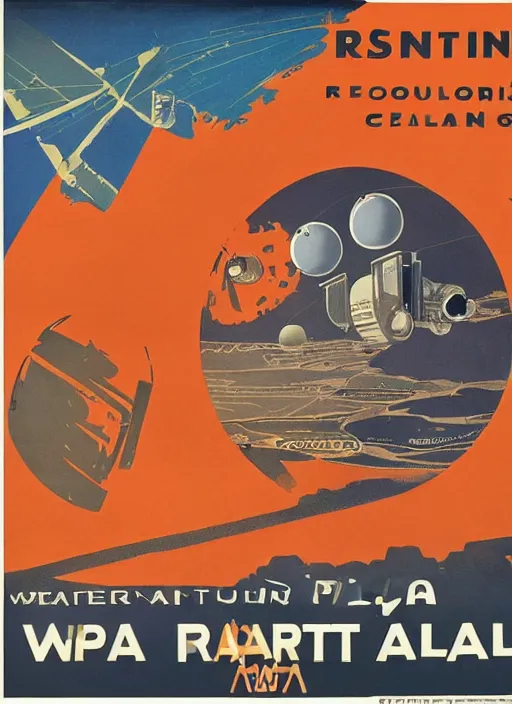 Prompt: WPA poster for the Martian colonies