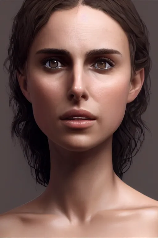 Image similar to Nathalie Portman portrait, loving amber eyes, a shy face, looking at camera, unreal 5, hyperrealistic, octane render, Regal, Refined, Detailed Digital Art, RPG portrait, William-Adolphe Bouguereau, Michael Cheval, dynamic lighting, Highly Detailed, Cinematic Lighting, Unreal Engine, 8k, HD