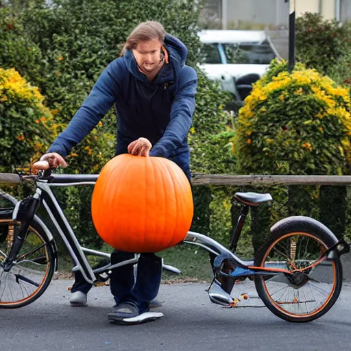 Image similar to a pumpkin being inflated with a bike pump